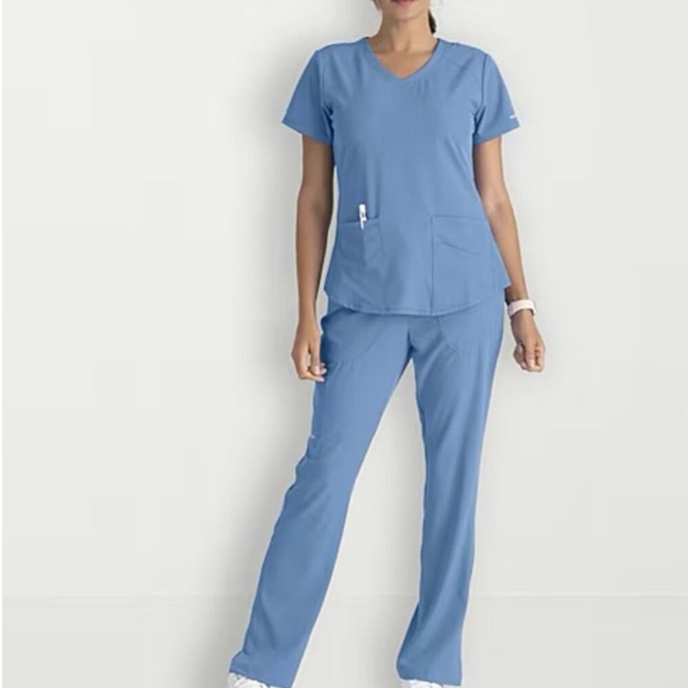 Skechers Scrub SET Top SKT013 Sz L & Pants Ceil Blue Size Med SK0215 Stretchy